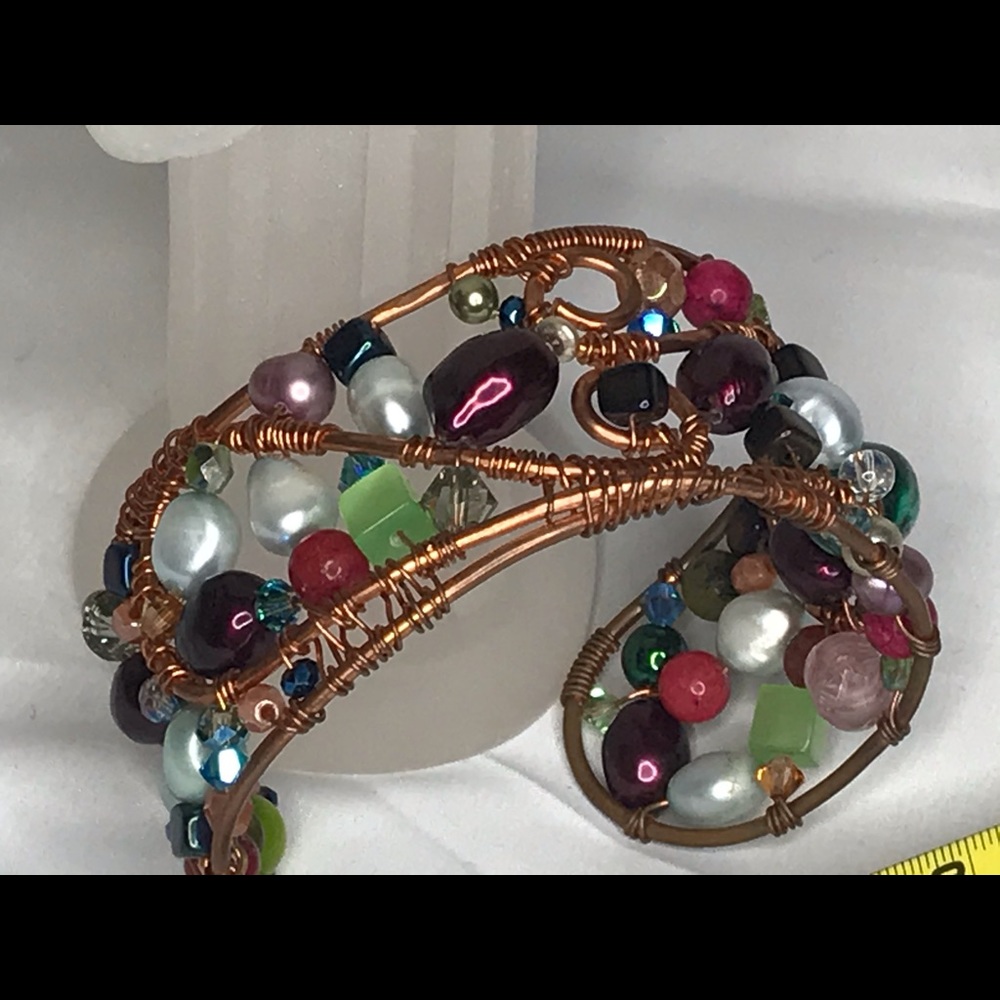 Handmade copper and bead cuff bracelet
